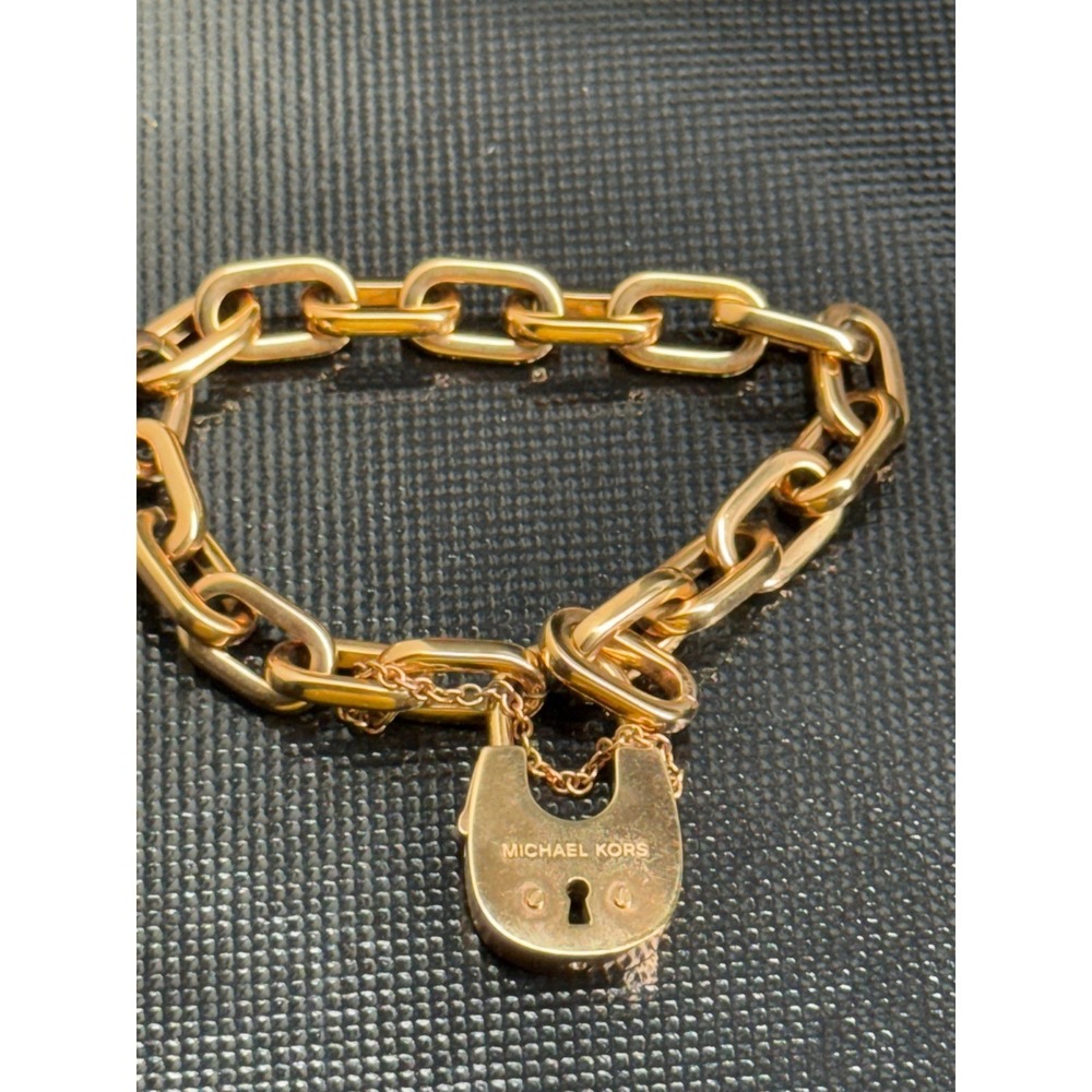 Michael Kors Rose Gold Tone Chain Link Bracelet with Padlock‎ Charm Fashion - Picture 4 of 5